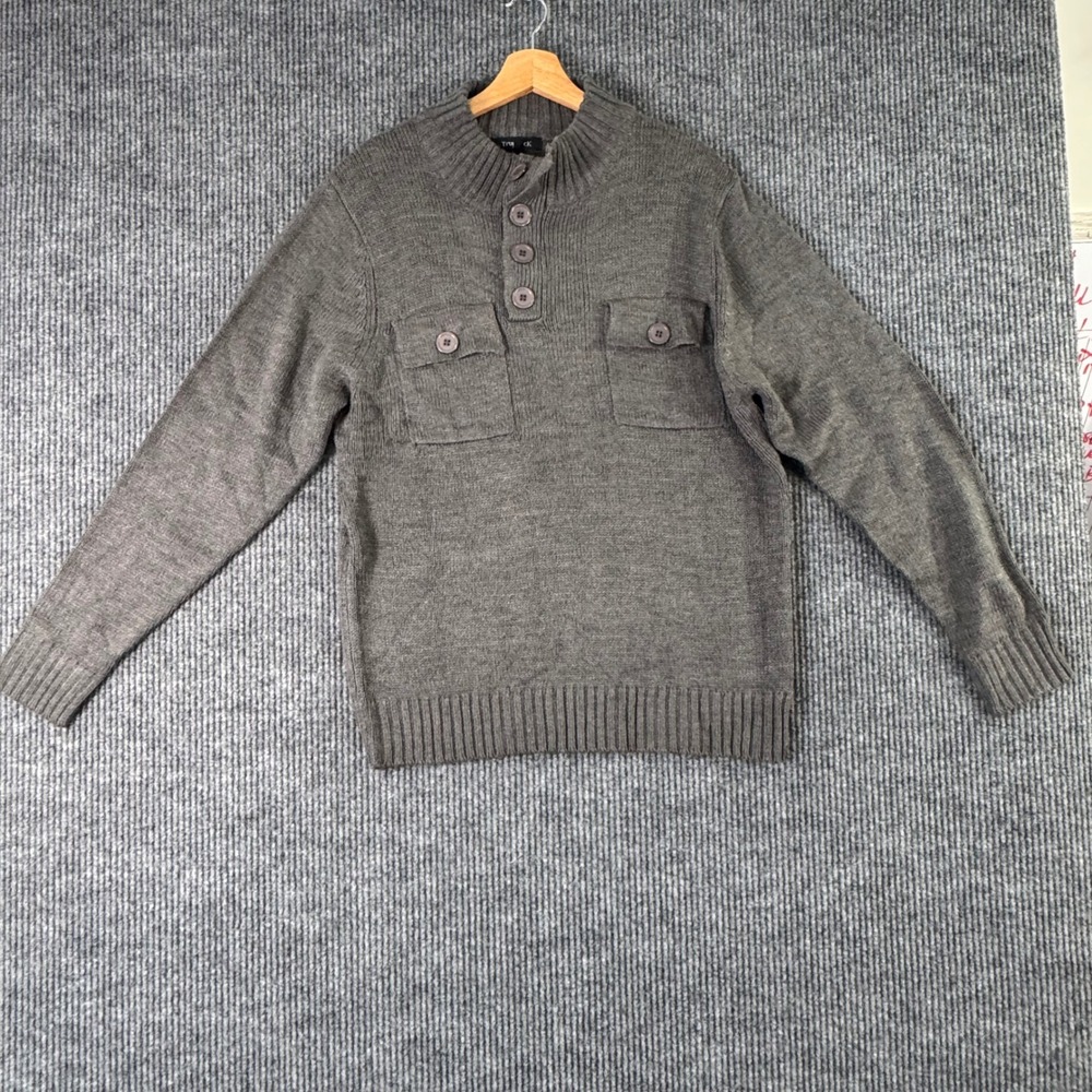 True Rock Mens L Gray‎ Mock Neck Knit Sweater Pullover Preppy Utility Ivy League